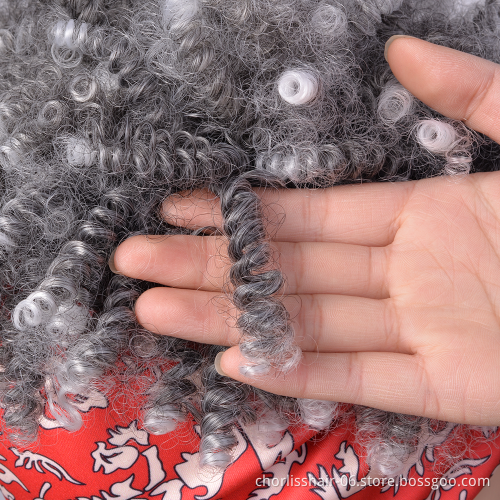 Wholesale Ombre Grey Kinky Curly Turban Fluffy Afro Wig Short Headband wig Synthetic Wig With Headband Attached For Black Women
